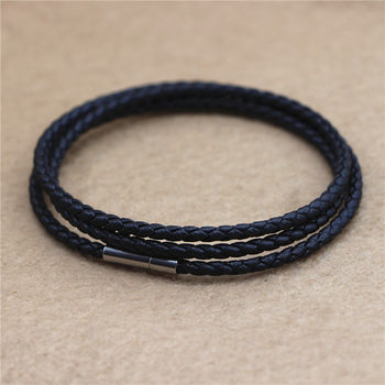 European and American leather rope multi-layer bracelet stainless steel buckle bracelet 3mm leather woven microfiber leather men's and women's bracelet