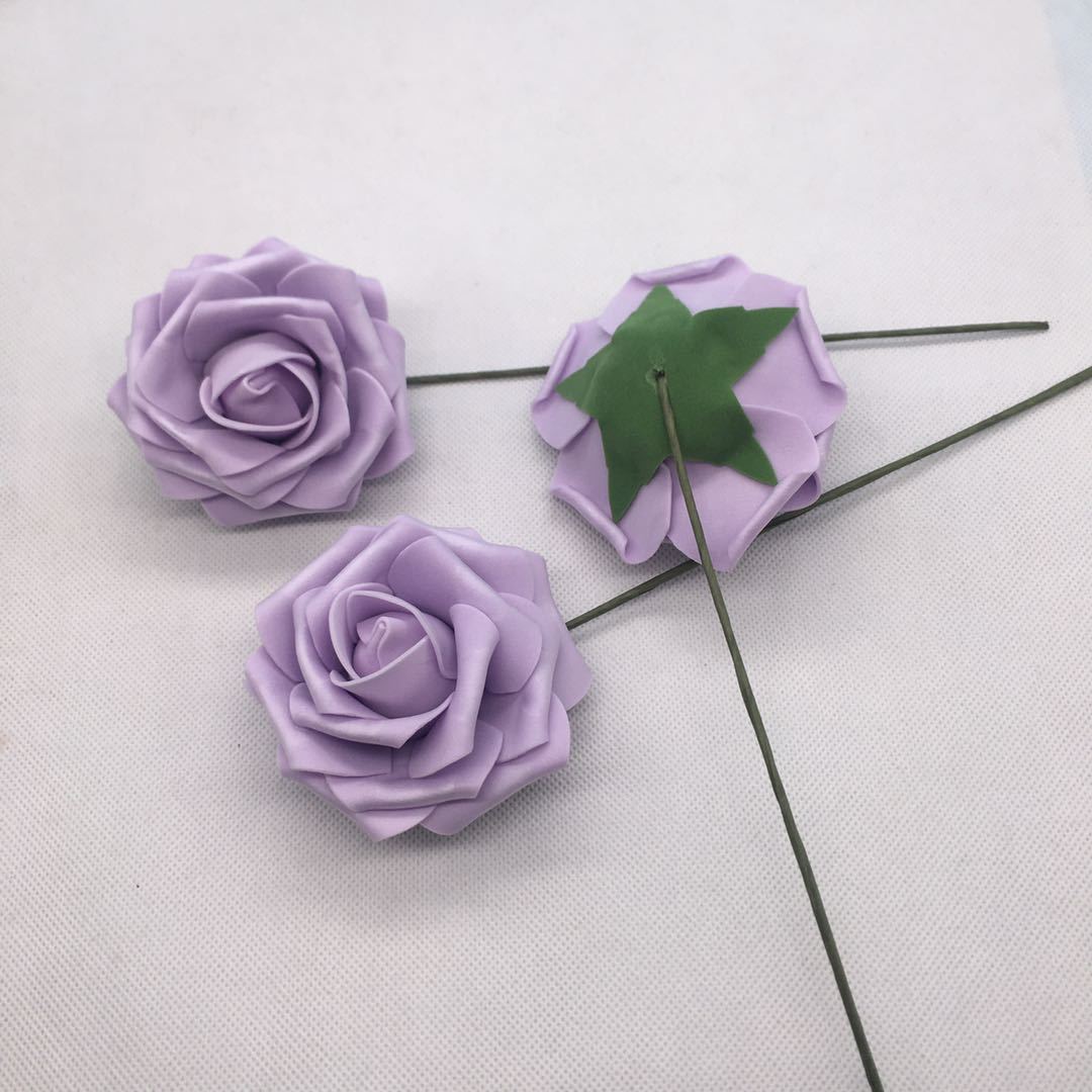工厂现货仿真8cm带杆PE玫瑰花 泡沫花头手捧花婚庆喜糖盒配件