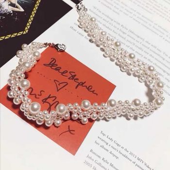 Woven Joker imitation pearl necklace cold wind clavicle necklace CHOKER female neck strap a generation of hair