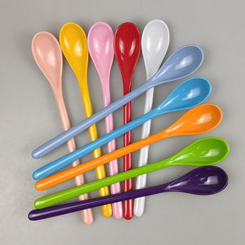 Colorful Plastic Long-Handled Coffee Spoon Melamine Stirring Spoon Soup Spoon Stainless Steel Tableware Wholesale