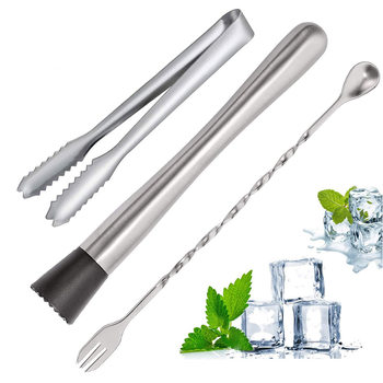 Stainless Steel Bartending Tools Bar Spoon Ice Clip Crushed Popsicle Bar Wine Set Cocktail Stirring Spoon Set
