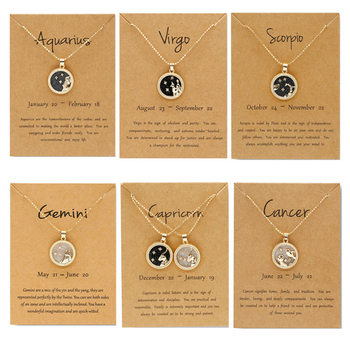 Cross-Border Hot Selling Coin Alloy Clavicle Chain Golden Day and Night Necklace Twelve Constellations Couple Bestie Necklace