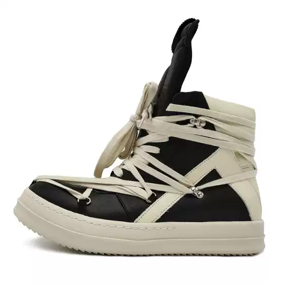 European and American Trendy Shoes 26 Spring and Autumn Heavy-Duty High-Top Shoes Classic Genuine Leather Inverted Triangle Pentagram Men's Hexagram Graphic Sneakers