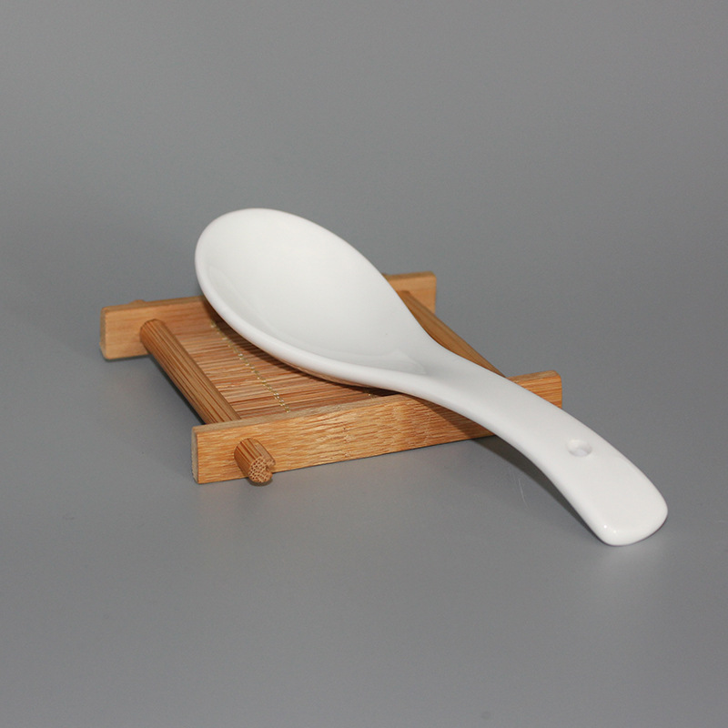 Ceramic soup spoon printed logo high white reinforced porcelain spoon restaurant tableware disinfection tableware soup spoon wholesale