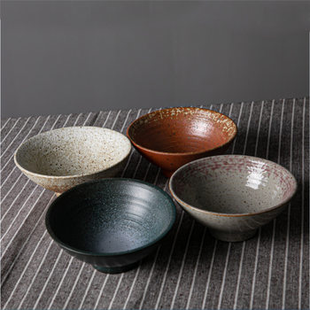Coarse Pottery Bowl Retro Japanese Style Ceramic Bowl Home Commercial Roodle Bowl Retro Japanese Style Soup Bowl Ceramic Tableware Bucket Bowl