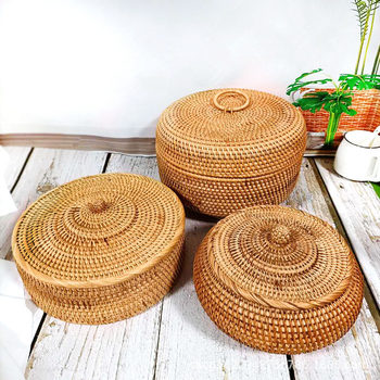 Vietnam Autumn Rattan Snack Candy Basket Home Creative Split Storage Basket with Lid for Living Room Coffee Table Desktop Storage Box
