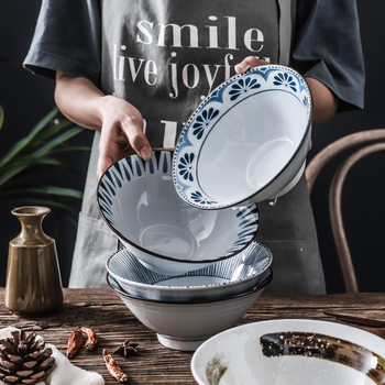 Japanese-style ceramic bowl ramen bowl 7 inch household eating bowl large soup bowl underglaze color bowl tableware commercial wholesale