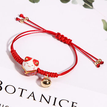 Simple Cute Ceramic Lucky Cat Bracelet Kitten Bracelet Female Fresh Student Woven Cat Red Rope Bracelet Female Gifts