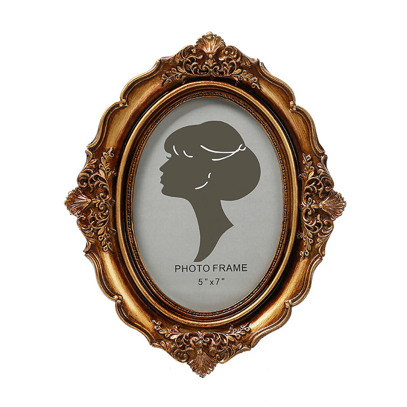 European carved resin Oval retro old photo frame frame wall hanging bronze photo frame wholesale