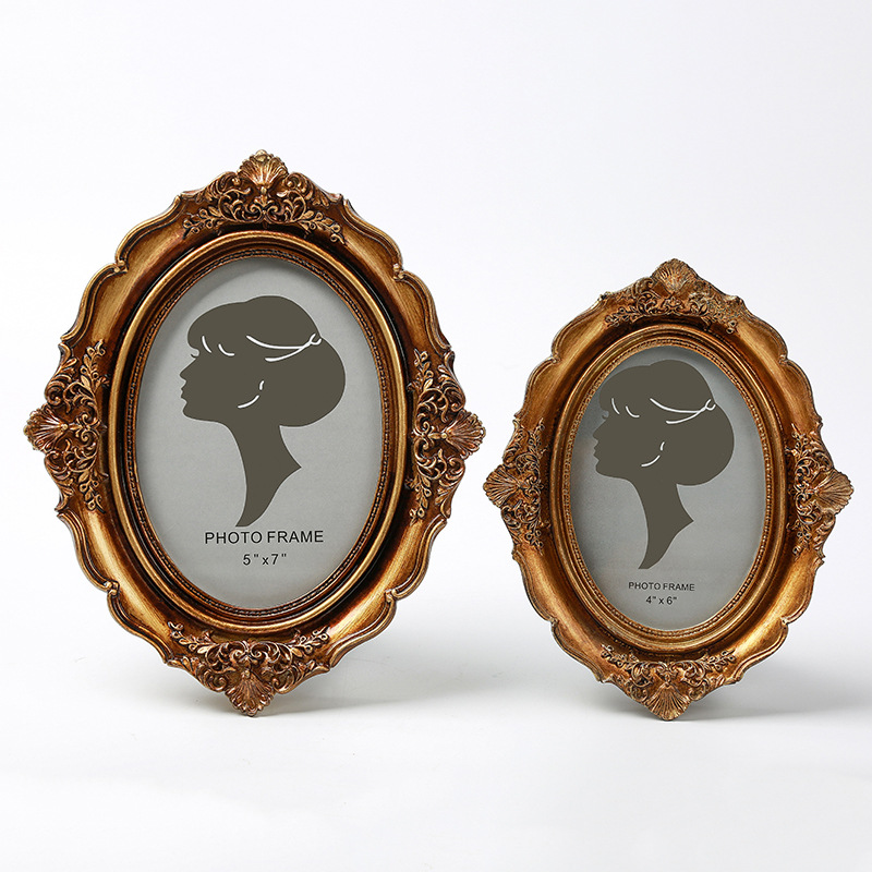 European carved resin Oval retro old photo frame frame wall hanging bronze photo frame wholesale