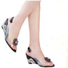 Aliexpress Foreign Trade Crystal Wedge Shoes for Women, Roman Flat Sandals with Rhinestone Flower Fish Mouth, Korean Style Sandals for Women, Sizes 40-45