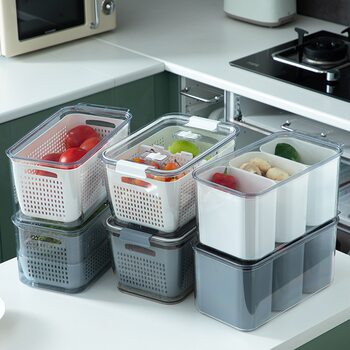 Fresh-keeping Box Double-layer Japanese-style Draining Storage Box Kitchen Large Capacity Fruit and Vegetable Storage Box with Lid Japanese Washing Basket