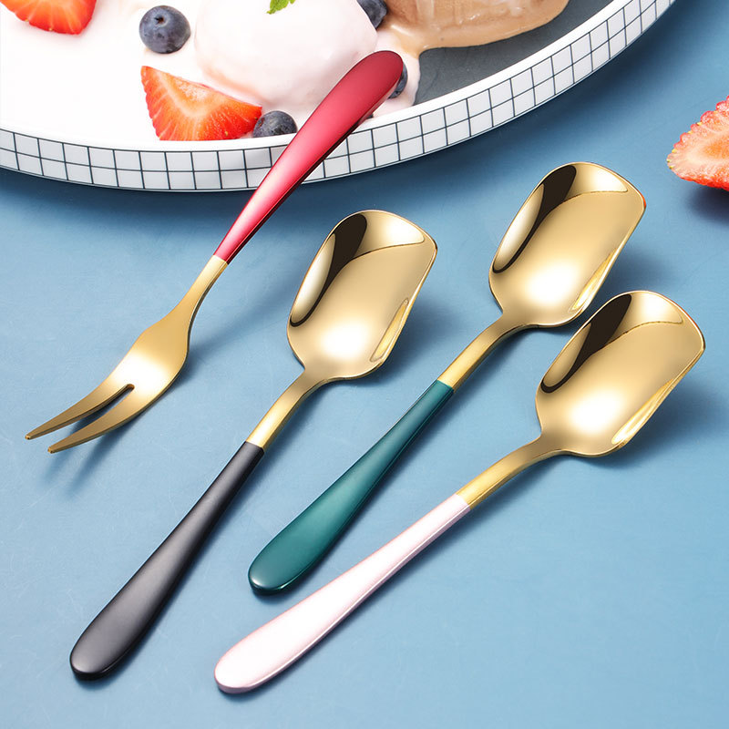Carefully Selected Stainless Steel Spoon 304, Popular Spoon, Ice Cream Spoon, Children's Small Spoon, Gold Spray-Painted Dessert Ice Cream Spoon