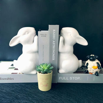 Simple Natural Cute Decorative Creative MengMeng Ceramic Rabbit Bookend Bookend Fashion Fresh Nordic ins Style
