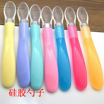 Factory direct baby special safety silicone soft spoon newborn feeding feeding soft head silicone spoon