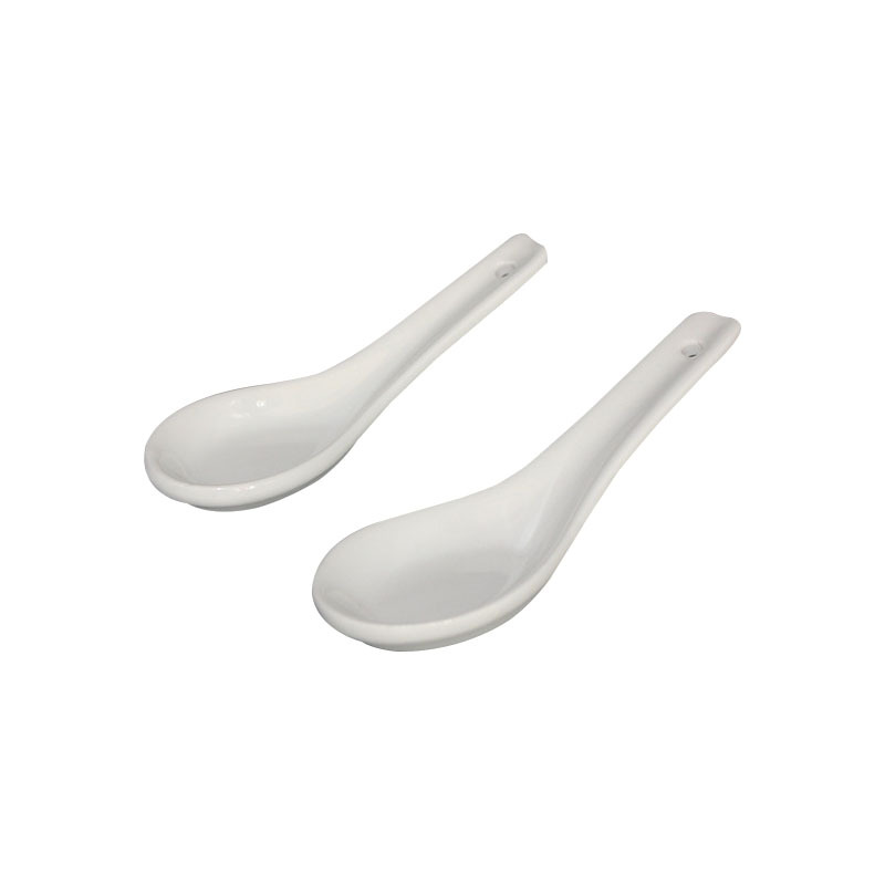 Ceramic soup spoon printed logo high white reinforced porcelain spoon restaurant tableware disinfection tableware soup spoon wholesale