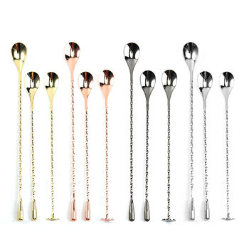 304 Stainless Steel Long Handle Mixing Stick Cocktail Mixing Spoon Round Piece Bar Spoon Mixing Stick Water Drop Long Spoon Cold Drink Spoon