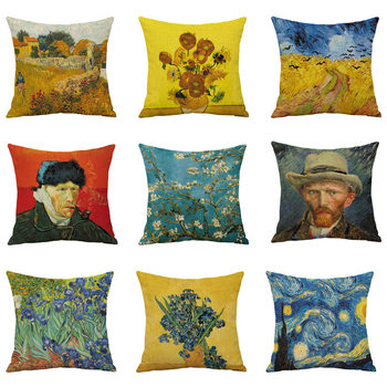 Creative Van Gogh Oil Painting Printed Cotton and Linen Pillow Case Scandinavian Sofa Pillow Car Cushion Can Be Customized for Furniture Pillow