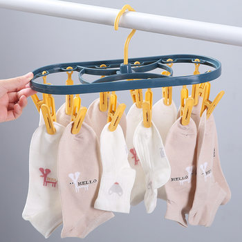 Creative 12-clip two-color clothes hanger plastic oval drying socks rack household multi-head windproof children's clothes hanger