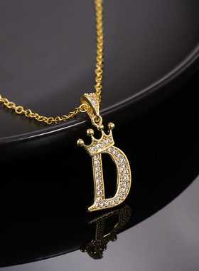 新款时尚锆石皇冠英语字母吊坠 简约时尚女士项链颈链 厂家直供
