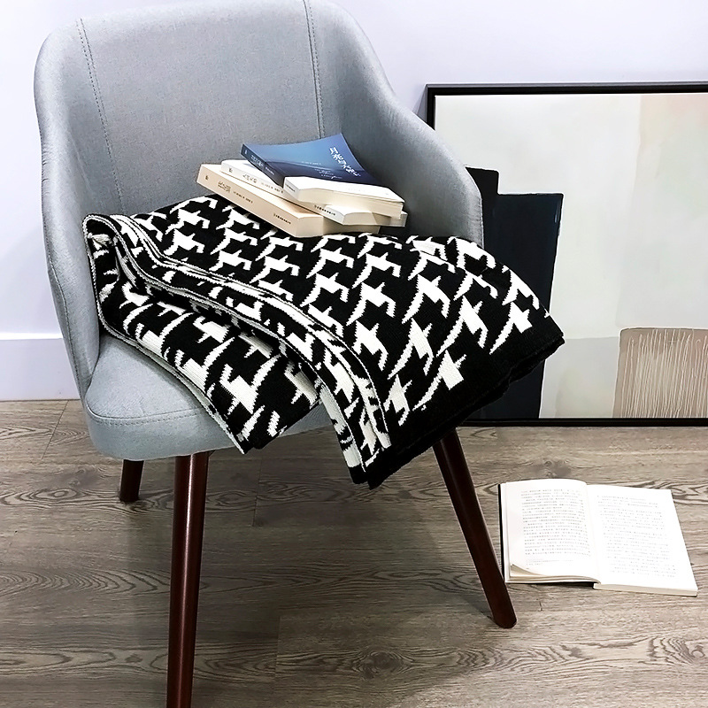 Nordic Style Houndstooth Blanket Board Room Sofa Blanket Soft Blanket Knitted Blanket Wool Leisure Blanket