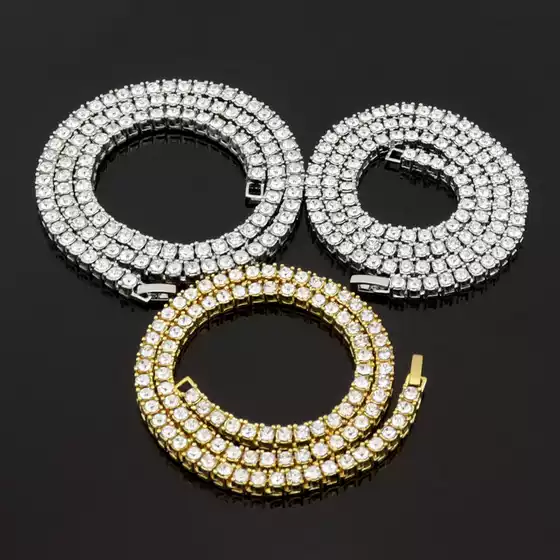 Cross-Border European and American Single-Row Diamond Hip-Hop Necklace 3mm 4 5mm Rhinestone Tennis Chain Unisex Tennis Chain Jewelry