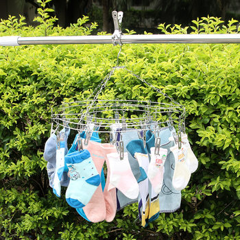 Stainless Steel Clothes Hanger with Multiple Clips for Drying Socks and Underwear, Round Drying Rack, Baby Hook, Multifunctional Household Tool
