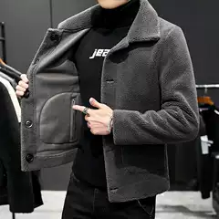 Men's Long-Sleeve Faux Shearling Reversible Jacket Casual Overcoat for Teens and Young Men