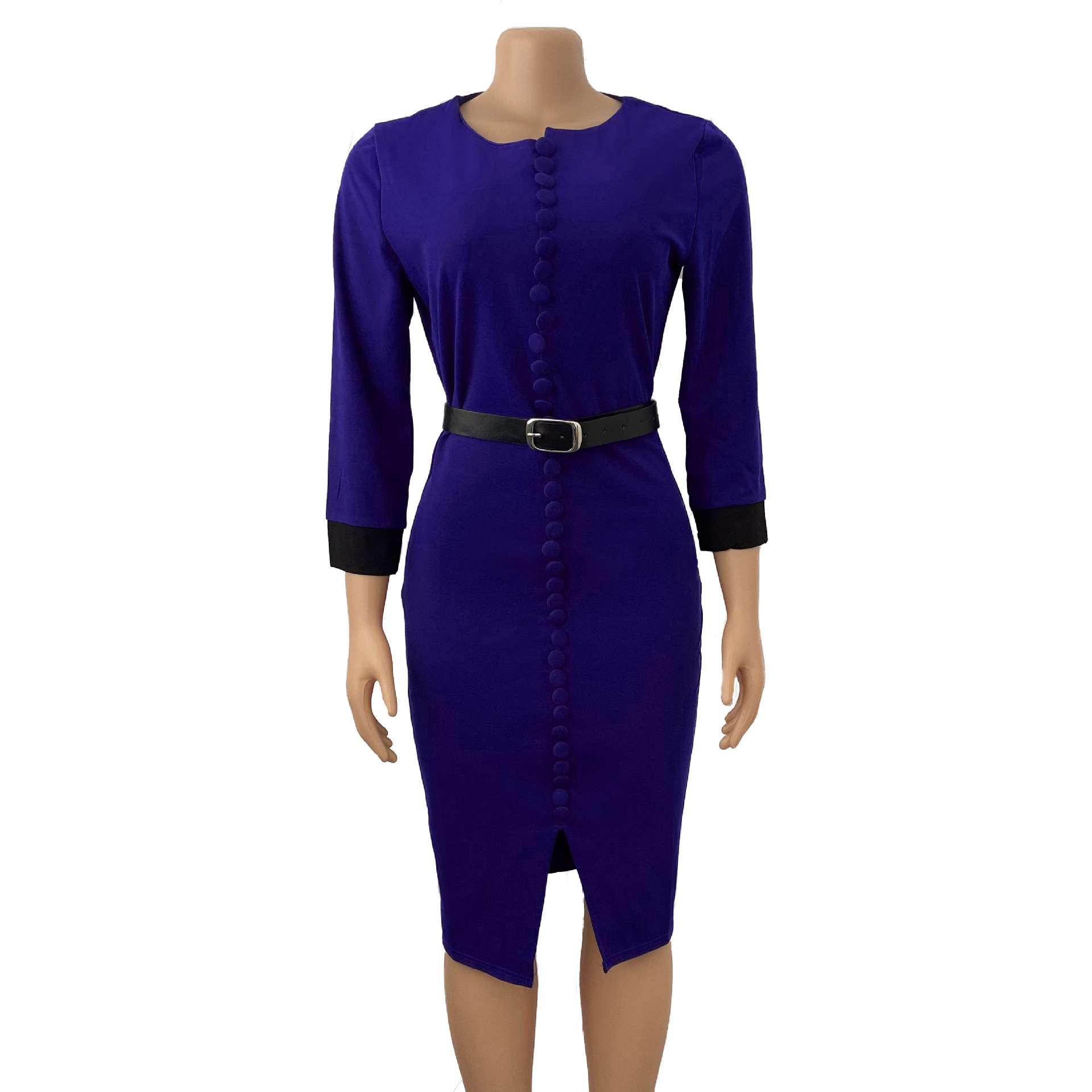 Summer Womens Dress Elastic Fabric Color Block Button Front Side Slit Casual or Party Wear Wholesale Available