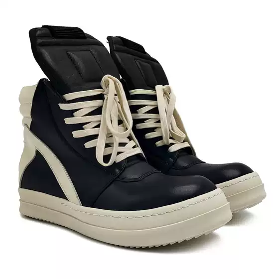 26 New Styles of Spring and Autumn Men's High-Top Shoes, Black and White Large Inverted Triangle Shoes, Cowhide, Large Size 48, Thick-Soled, Couple's Style, European and American