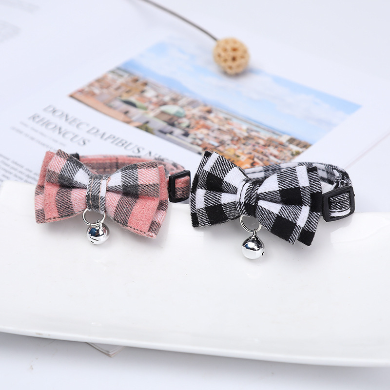 Pet Collar British Plaid Bow Cat Collar Buckle with Bell Cat Collar Factory Outlet