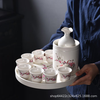 Ceramic wine set warm wine set a pot of ten cups with plate white wine dispenser warm wine pot small wine glass custom LOGO