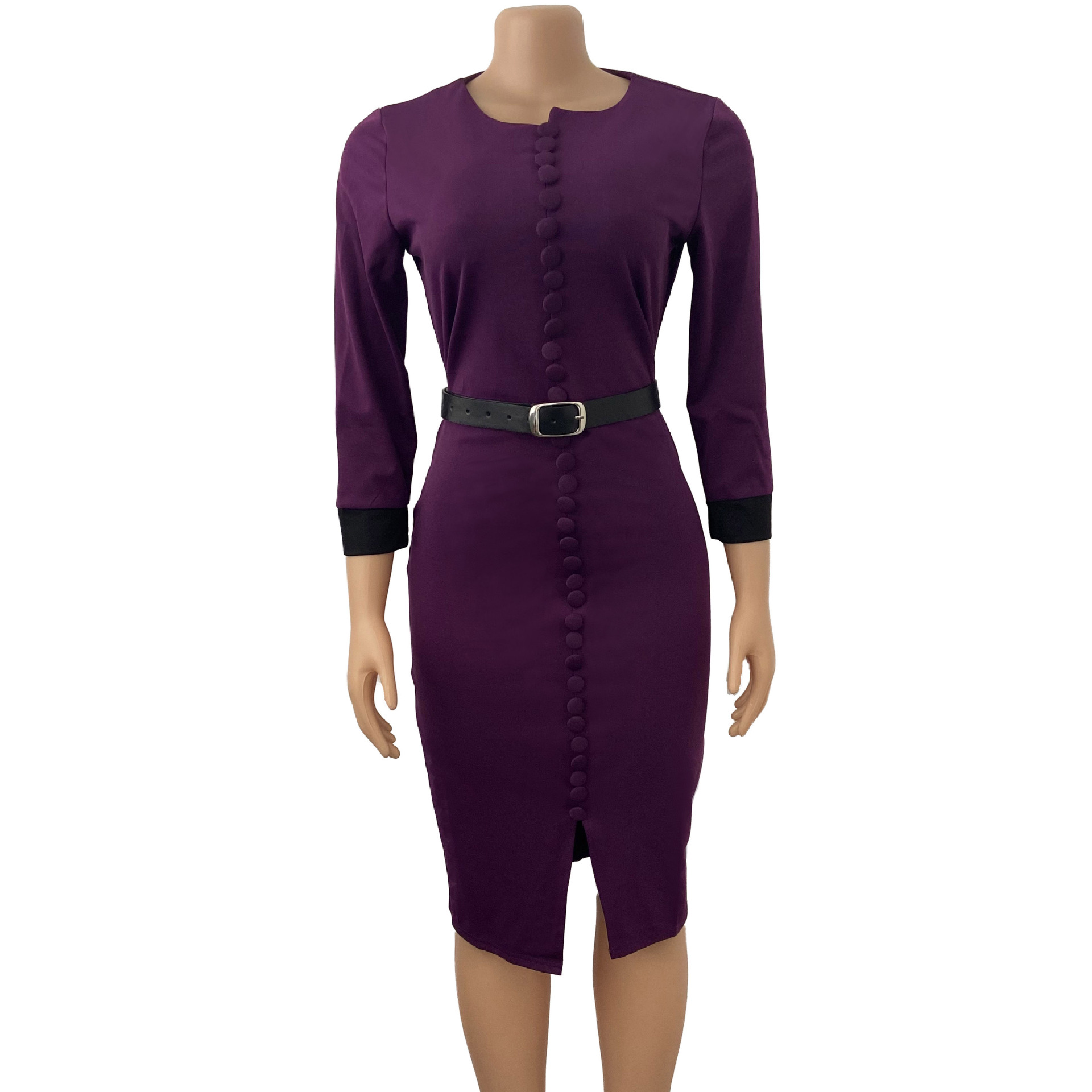 Summer Womens Dress Elastic Fabric Color Block Button Front Side Slit Casual or Party Wear Wholesale Available