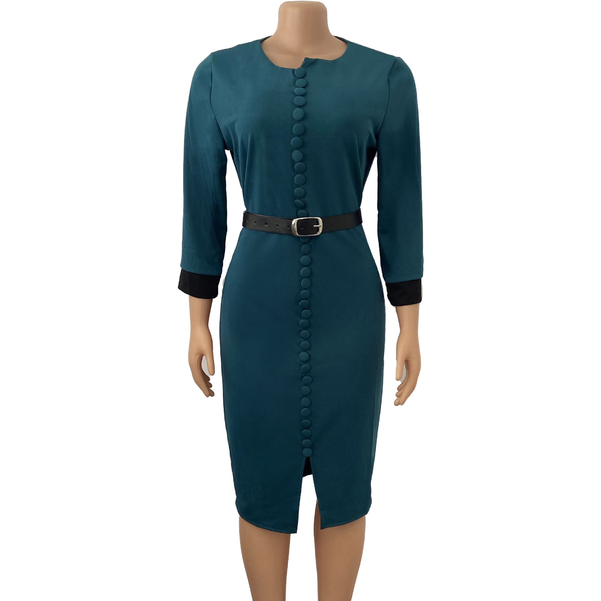 Summer Womens Dress Elastic Fabric Color Block Button Front Side Slit Casual or Party Wear Wholesale Available