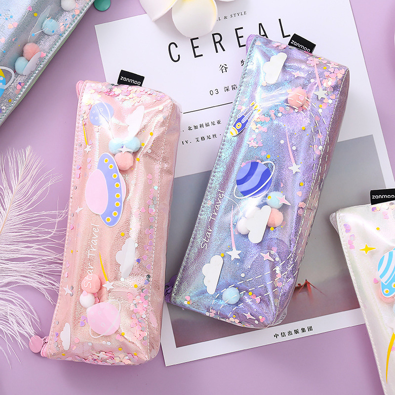 Creative Star Star quicksand pencil case ins student personalized stationery bag waterproof gorgeous stationery case laser pen case