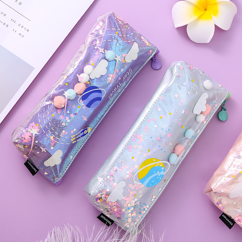 Creative Star Star quicksand pencil case ins student personalized stationery bag waterproof gorgeous stationery case laser pen case