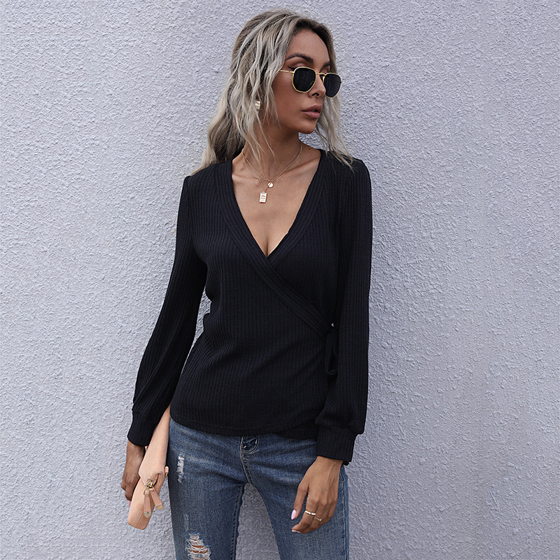 Long Sleeve T Shirt Solid Color Knitted Fabric Casual Style Autumn Wear Wholesale Available