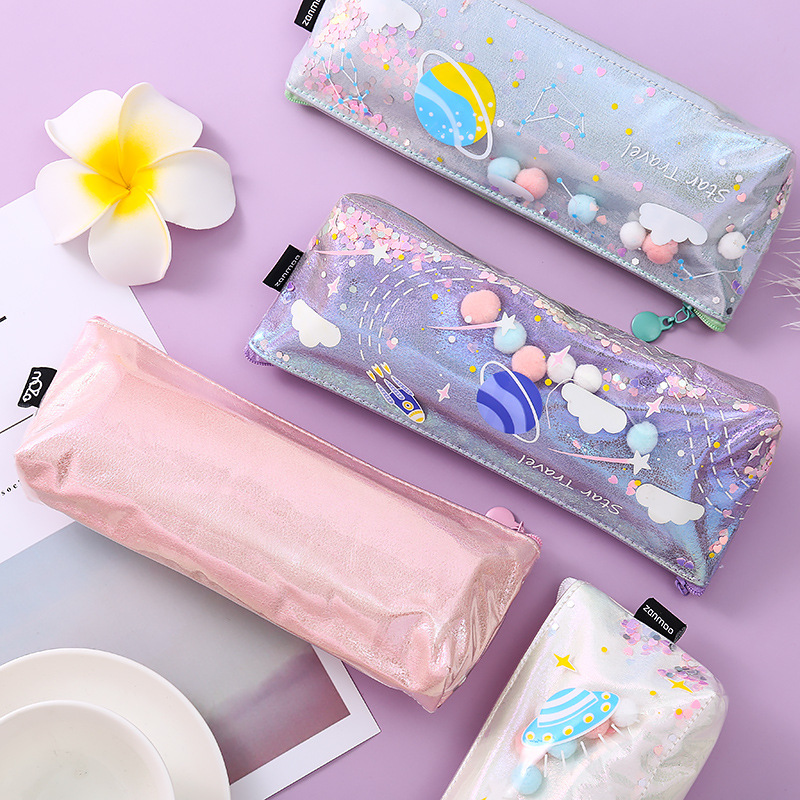 Creative Star Star quicksand pencil case ins student personalized stationery bag waterproof gorgeous stationery case laser pen case