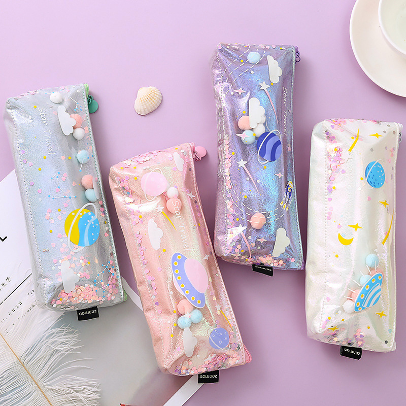 Creative Star Star quicksand pencil case ins student personalized stationery bag waterproof gorgeous stationery case laser pen case