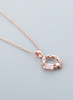 新品精致郁金香锆石项链女韩版简约气质花朵吊坠玫瑰金锁骨链小众