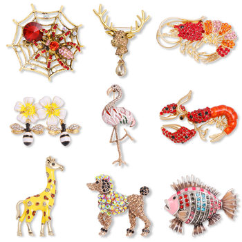Pin rhinestone encrusted flamingo brooch bee giraffe lobster small fish puppy Spider deer head pendant corsage