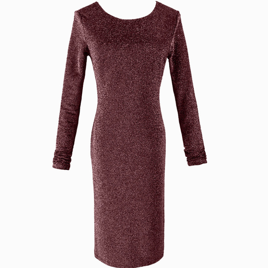 Long Sleeve Backless Midi Dress Solid Color Pleated Design Autumn Winter Fashion Wholesale Available
