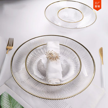ins Phnom Penh Transparent Glass Plate Hotel Club Steak Dessert Decorative Plate Model Room Wedding Planning Plate