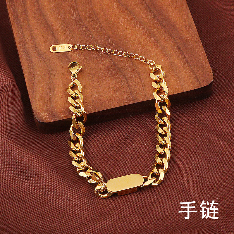 European and American Thick Chain Titanium Steel Bracelet for Women Trendy Internet Celebrity Ins Hip-Hop Niche Minimalist Wrist Chain Non-Fading Accessory