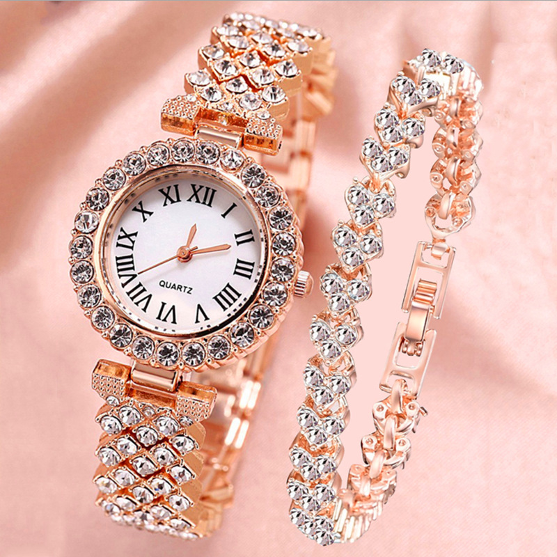 Foreign Trade Watches, Fashionable Roman Pattern Diamond-Encrusted Women's Watches, Women's Watches, Quartz Watches, Bracelets, Women's Watches, Manufacturers in Stock