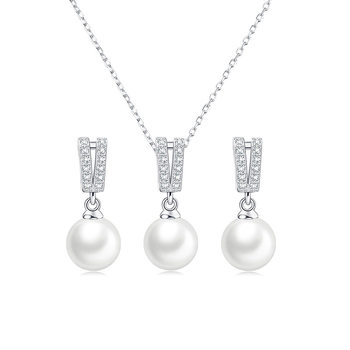 European and American S925 sterling silver pearl earrings necklace set women's fashion high-end pendant diy empty holder jewelry wholesale