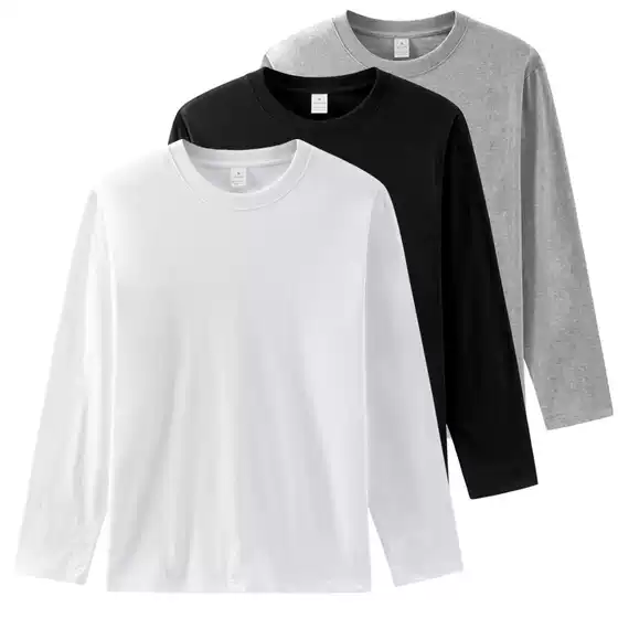 210g Heavy Base Pure Cotton Crewneck Spring Long Sleeve T-Shirt Solid Color Loose Thick All-match Base Shirt for Men and Women