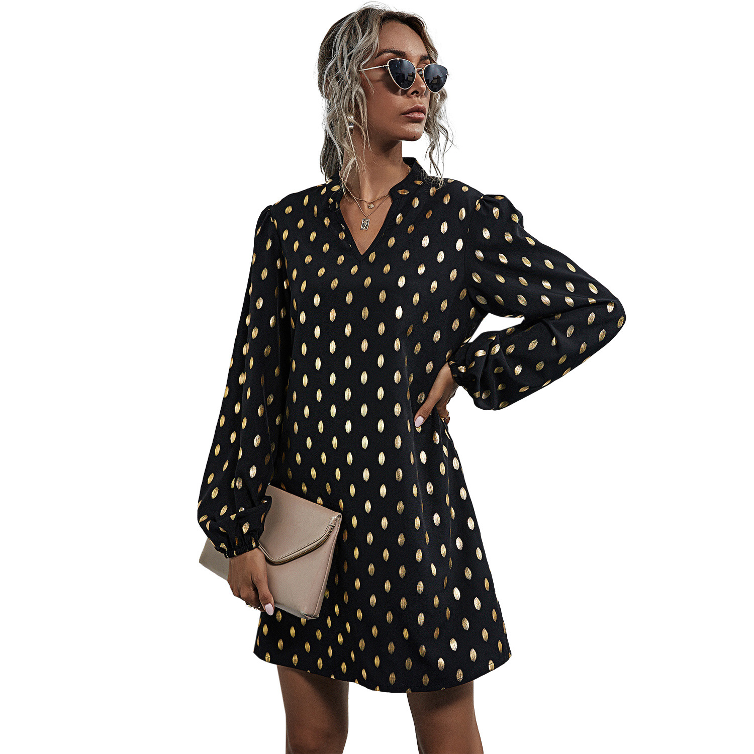 Polka Dot Dress V Neck Elegant Style Casual Wear Available for Wholesale OEM ODM service bulk order