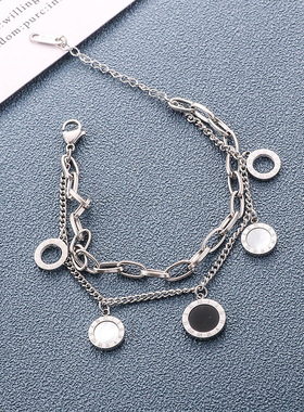 黑白贝罗马数字双层钛钢手链女手工流行饰品新品上市手环配饰首饰