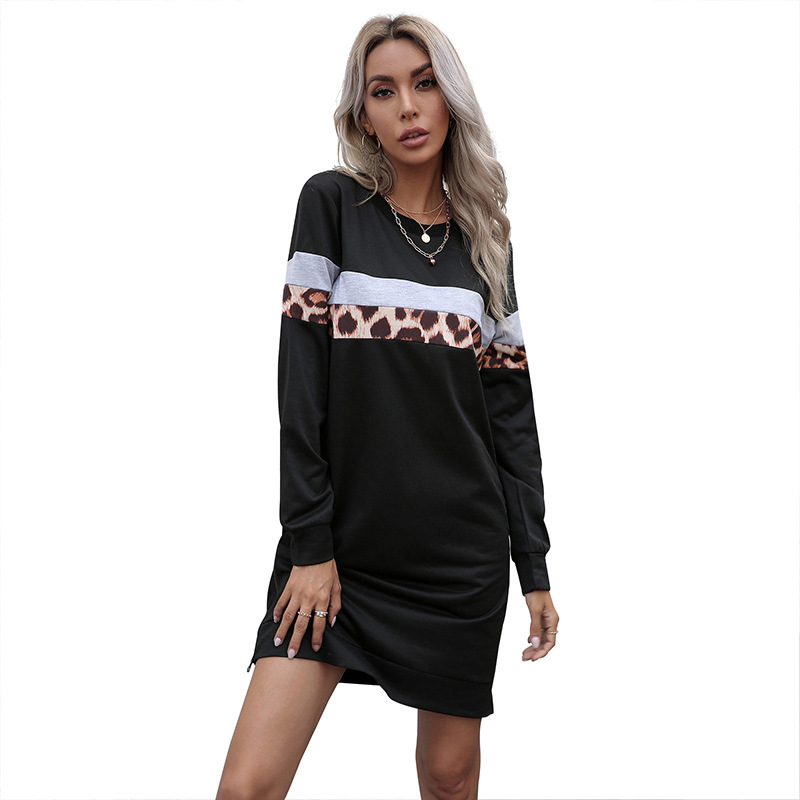Fashionable Long Sleeve Leopard Print Sweatshirt Dress Autumn Style Casual Chic Wholesale Available